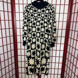 Farm Rio Long Sleeve Mock Neck A Line Midi Dress Funky Star Pattern XS